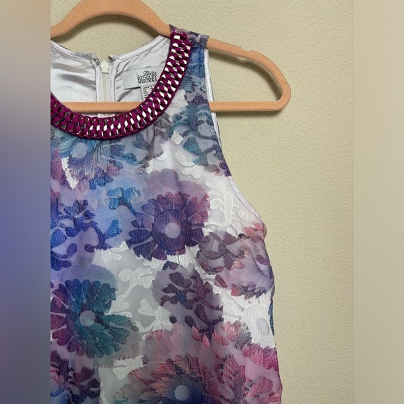 Belle Badgley Mischka Olga Watercolor Floral Lace Overlay Swing Sheath Dress 6 - Picture 6 of 12